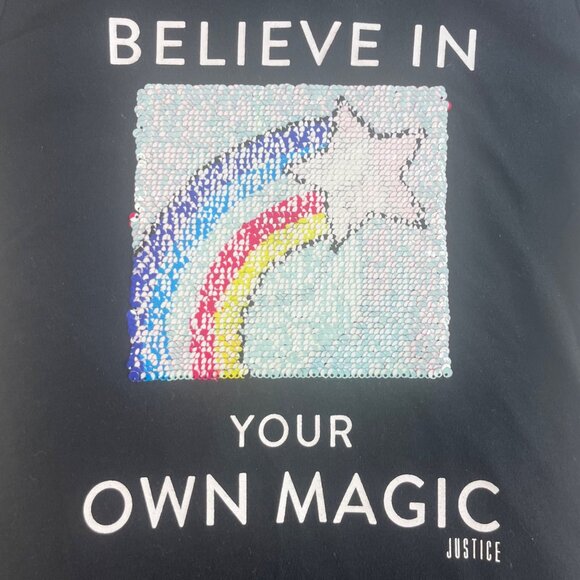 Justice Tshirt Girls Size 12 Black Reversible Sequin Unicorn & Rainbow - Picture 7 of 9